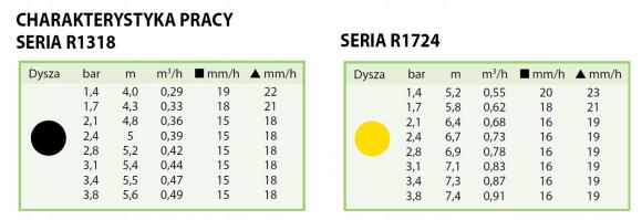 DYSZA RAINBIRD RN 13-18F - tabela